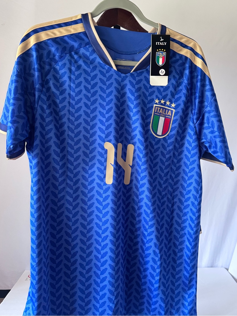 Italia Men's Blue and Gold #14 Football Jersey